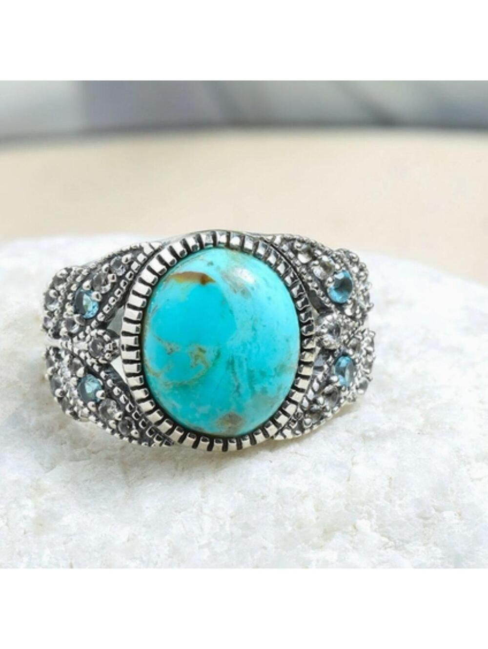 Blue Mohave Turquoise 925 Sterling Silver Bold Ring